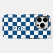 Coques Case-Mate iPhone Motif Monogram Blue À damiers Blanc (Verso (horizontal))