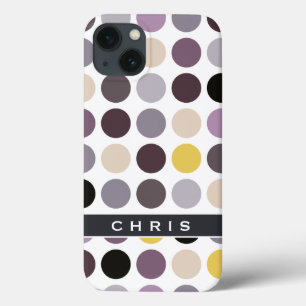 iPhone 13 Case Motif monogramme à pois jaune violet moderne