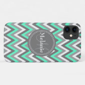 Coques Case-Mate iPhone Motif Monogramme Blue & Grey Chevron (Dos (Horizontal))