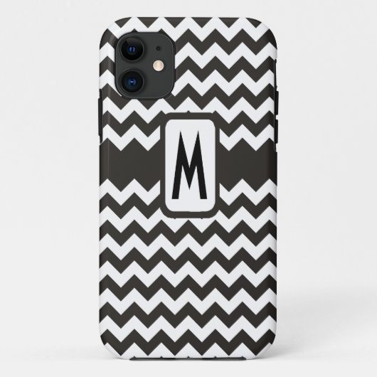 Coques Case-Mate iPhone Motif Monogramme Chevrons noir et blanc (Dos)