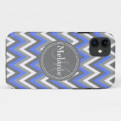 Coques Case-Mate iPhone Motif Monogramme de Cornflower Bleu & Gris Chevron (Dos (Horizontal))