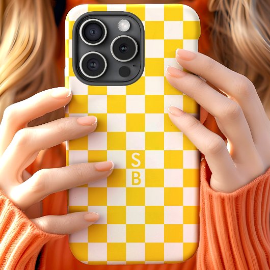 Coques Case-Mate iPhone Motif Monogramme en damier Jaune Et Blanc