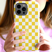 Coques Case-Mate iPhone Motif Monogramme en damier Jaune Et Blanc