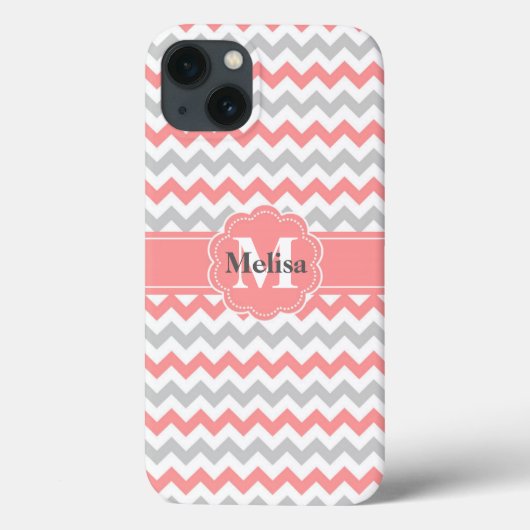 Coques Case-Mate iPhone Motif monogramme gris rose chevron zigzag (Verso)