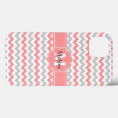 Coques Case-Mate iPhone Motif monogramme gris rose chevron zigzag (Verso (horizontal))