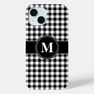 Coque Pour iPhone 15 Motif monogramme moderne noir et blanc