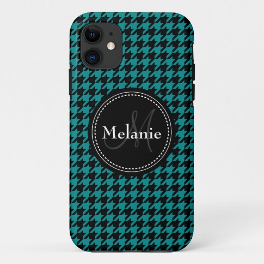 Coques Case-Mate iPhone Motif monogramme noir bleu foncé (Dos)