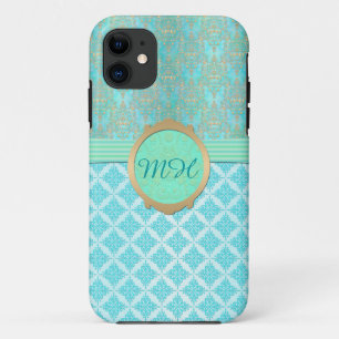 Etui iPhone Case-Mate Motif Monogramme personnalisé Turquoise et Gold Da