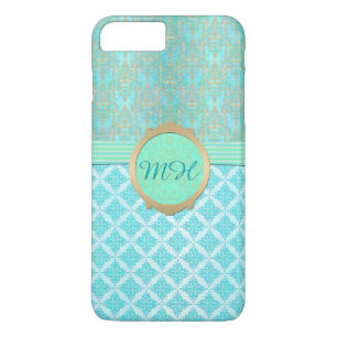 Coque Case-Mate Pour iPhone Motif Monogramme personnalisé Turquoise et Gold Da