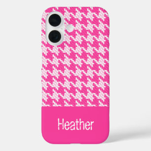Coques iPhone 16 Motif monogramme rose et blanc