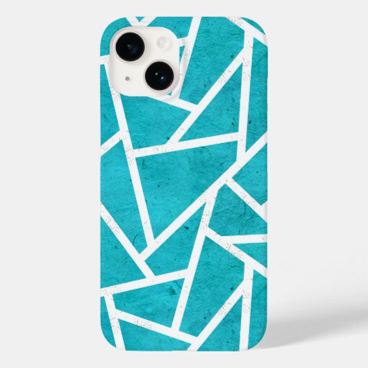 Coques Case-Mate iPhone Motif mosaïque bleu-vert et blanc (Verso)