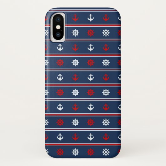 Coques Case-Mate iPhone Motif nautique blanc et bleu rouge (Dos)