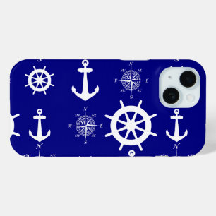Coque Pour iPhone 15 Motif nautique bleu marine
