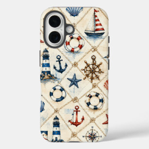 Coques iPhone 16 Motif nautique côtier sans couture