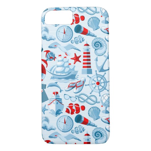 Coques Case-Mate iPhone Motif Nautique Rouge Blanc Et Bleu (Dos)