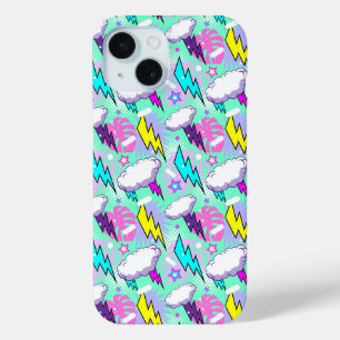 Coque Pour iPhone 15 Motif Neon Lightning Bolts & Stars