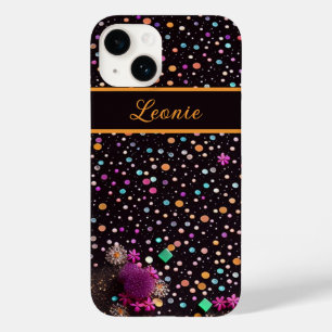 Coque Pour iPhone 14 Motif noir avec des points et des fleurs colorés
