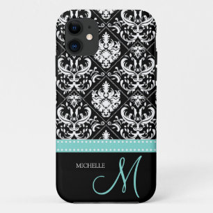 Coques Pour iPhone Motif noir et blanc élégant de damassé avec le