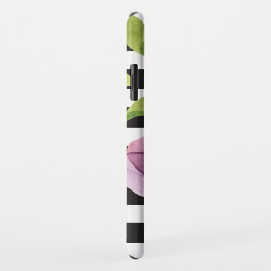 Coques Case-Mate iPhone Motif noir floral de rayure d'aquarelle pourpre (Dos/Droite)