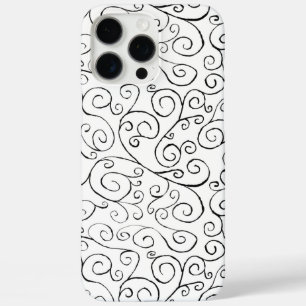 iPhone 16 Pro Max Case Motif noir incurvé peint à la main sur fond blanc