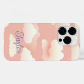 Coques Case-Mate iPhone motif nuageux mignon sur ciel rose avec nom (Verso (horizontal))