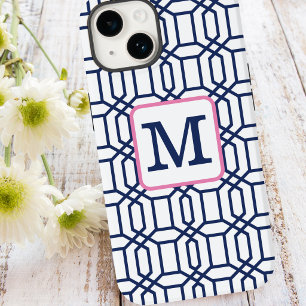 Coque Pour iPhone 14 Motif octogonal bleu Prépa / Monogramme marine bla