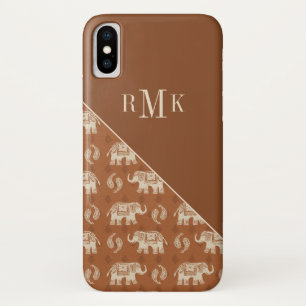 Coque iPhone X Motif orange de caravane d'éléphant du monogramm