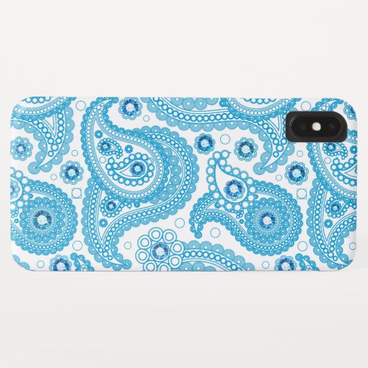 Coques Case-Mate iPhone Motif Paisley Bleu Clair Avec Diamants (Dos (Horizontal))