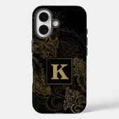 Coques Case-Mate iPhone Motif Paisley Monogramme Noir Élégant à Dorure (Verso)