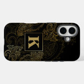 Coques Case-Mate iPhone Motif Paisley Monogramme Noir Élégant à Dorure (Verso (horizontal))