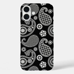 iPhone 16 Plus Case Motif Paisley, noir et blanc