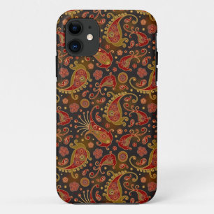 Coques Pour iPhone Motif Paisley Rouge Foncé et Or
