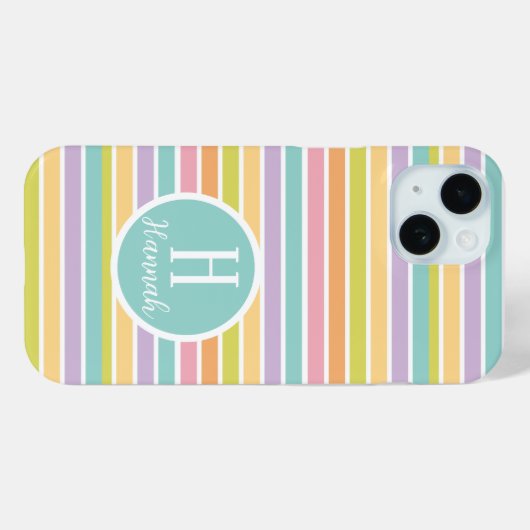 Coques Case-Mate iPhone Motif Pastel rayé monogramme personnalisé (Verso (horizontal))