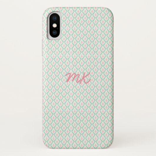 Coques Case-Mate iPhone Motif pastel rose et vert girly avec initiales (Dos)