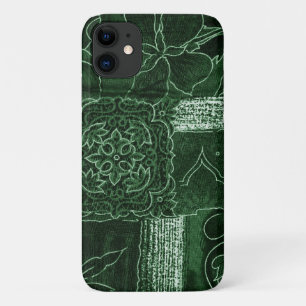 Coque iPhone 11 Motif Patchwork, Arrière - plan Patchwork, Vert