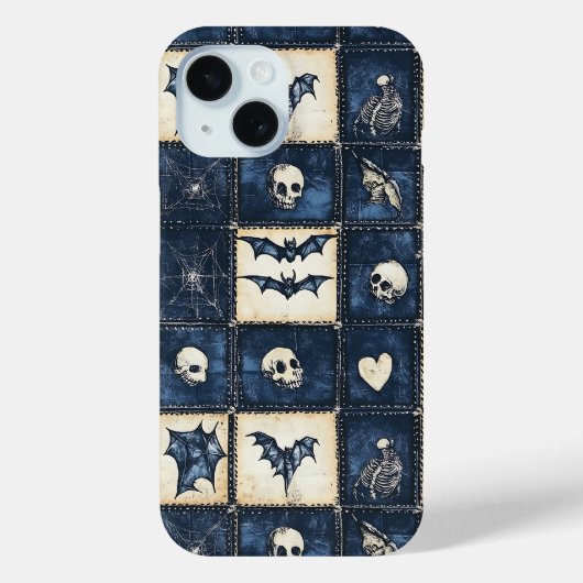 Coques Case-Mate iPhone Motif patchwork en jean Halloween gothique (Verso)