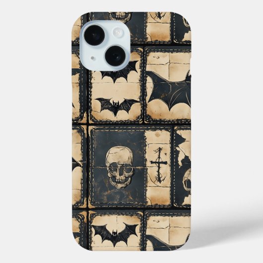 Coques Case-Mate iPhone Motif patchwork Halloween en denim rustique (Verso)