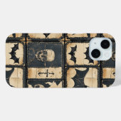 Coques Case-Mate iPhone Motif patchwork Halloween en denim rustique (Verso (horizontal))