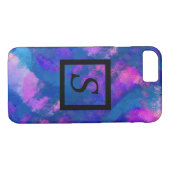 Coques Case-Mate iPhone Motif peint en rose bleue à monogramme noir (Dos (Horizontal))