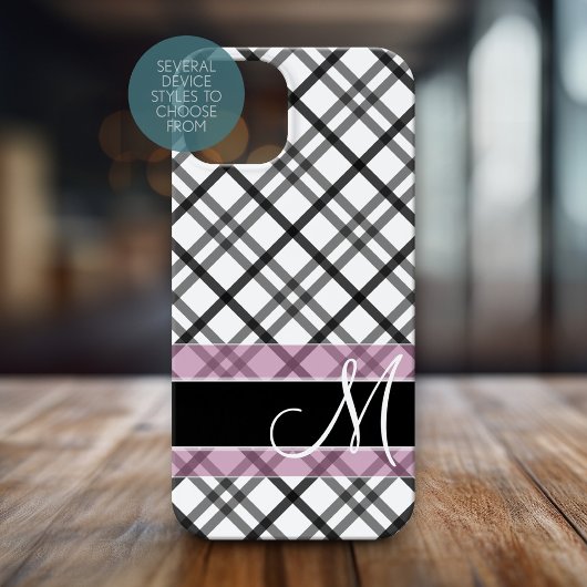 Coques Case-Mate iPhone Motif plaqué avec Monogramme - noir blanc rose