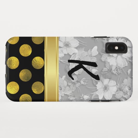 Coques Case-Mate iPhone Motif Pois à fleurs avec Monogramme (Dos (Horizontal))