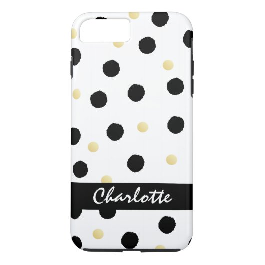 Coques Case-Mate iPhone Motif Pois noir et or personnalisé (Dos)