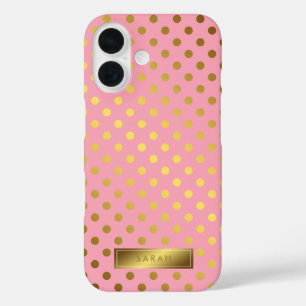 Coques iPhone 16 Motif Pois Pink Faux Gold Faux