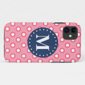 Coques Case-Mate iPhone Motif Pois rose Monogramme bleu (Dos (Horizontal))