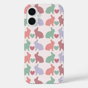 Coques iPhone 16 Motif Polka Dot Bunnies en rose