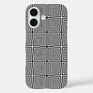 Coques iPhone 16 Motif psychédélique des Carrés noirs rétros
