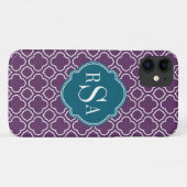 Coques Case-Mate iPhone Motif Quatrefoil bleu triple monogramme (Dos (Horizontal))