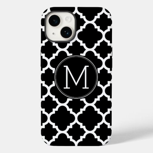 Coques Case-Mate iPhone Motif Quatrefoil noir et blanc Monogramme personna (Verso)