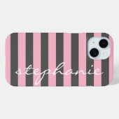 Coques Case-Mate iPhone Motif rayé gris tendance avec nom personnalisé (Verso (horizontal))