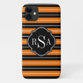 Coques Case-Mate iPhone Motif rayé noir blanc orange monogramme (Dos)